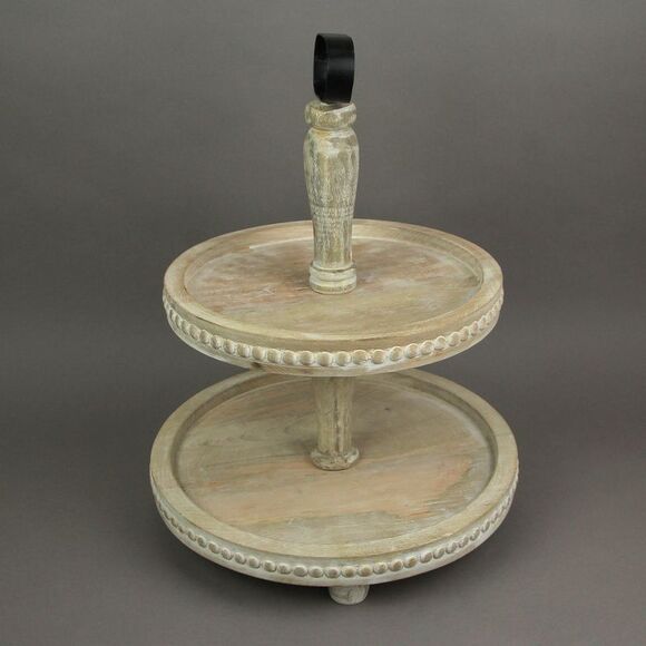 Primitive Farmhouse Style 2 Tier Wooden Standing Display Serving Tray - Picture 4 of 5